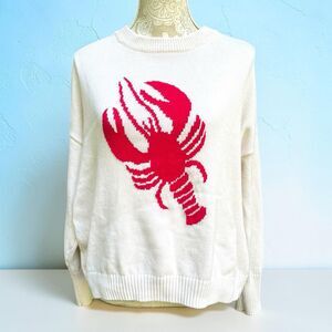 Coastal Lobster Graphic Combed Cotton Sweater Vince Camuto Oversized S Nautical